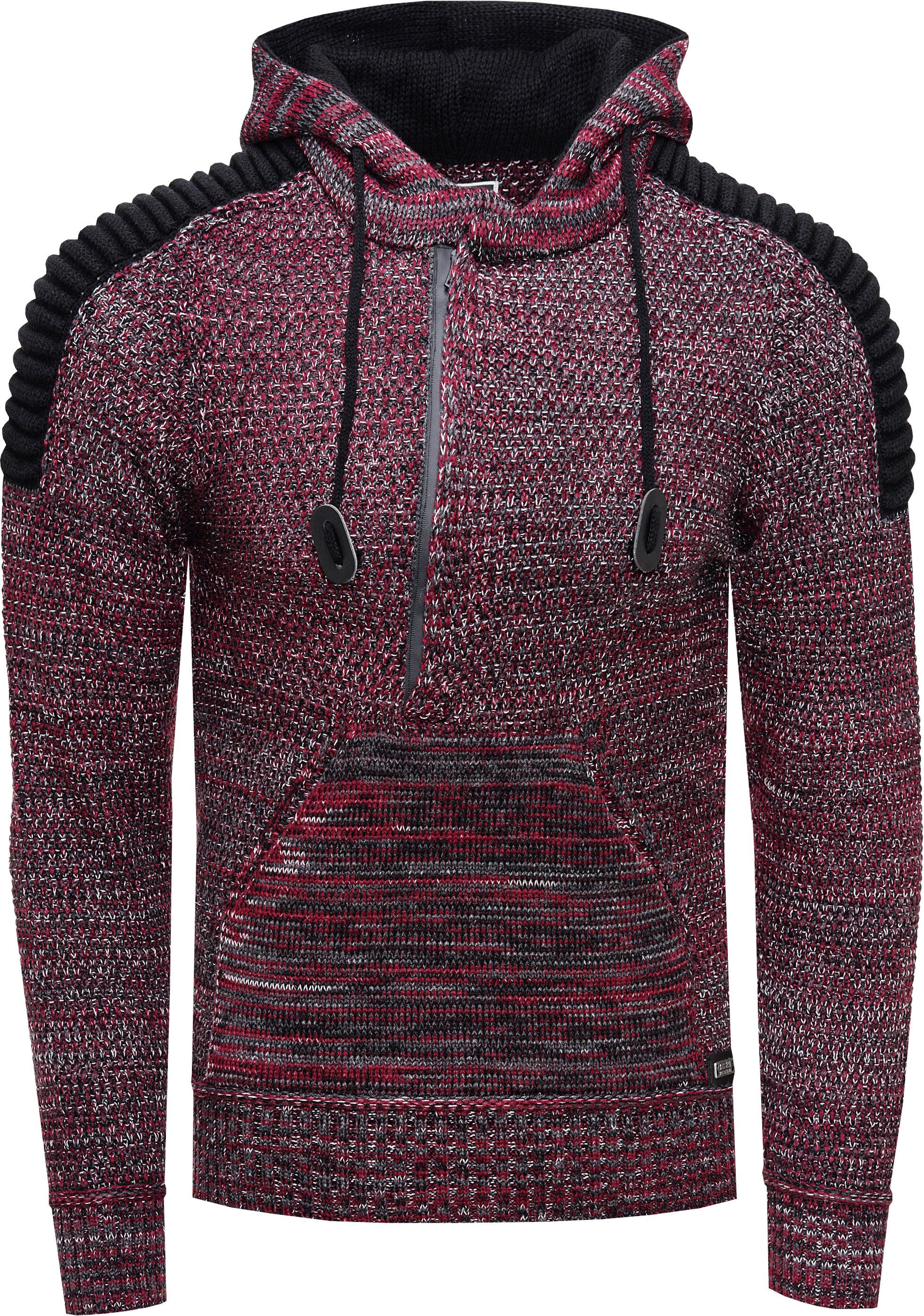 1/2 Zip Grobstrick Kontrast Kapuzen-Pullover
