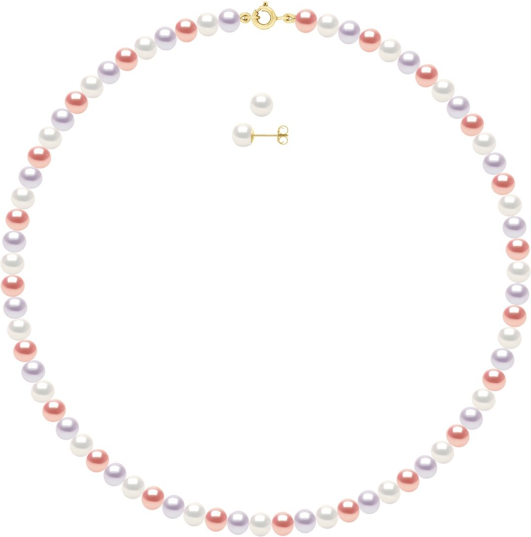 Set bestehend aus: Halskette aus echten Süßwasser-Zuchtperlen, halbrund, 6–7 mm