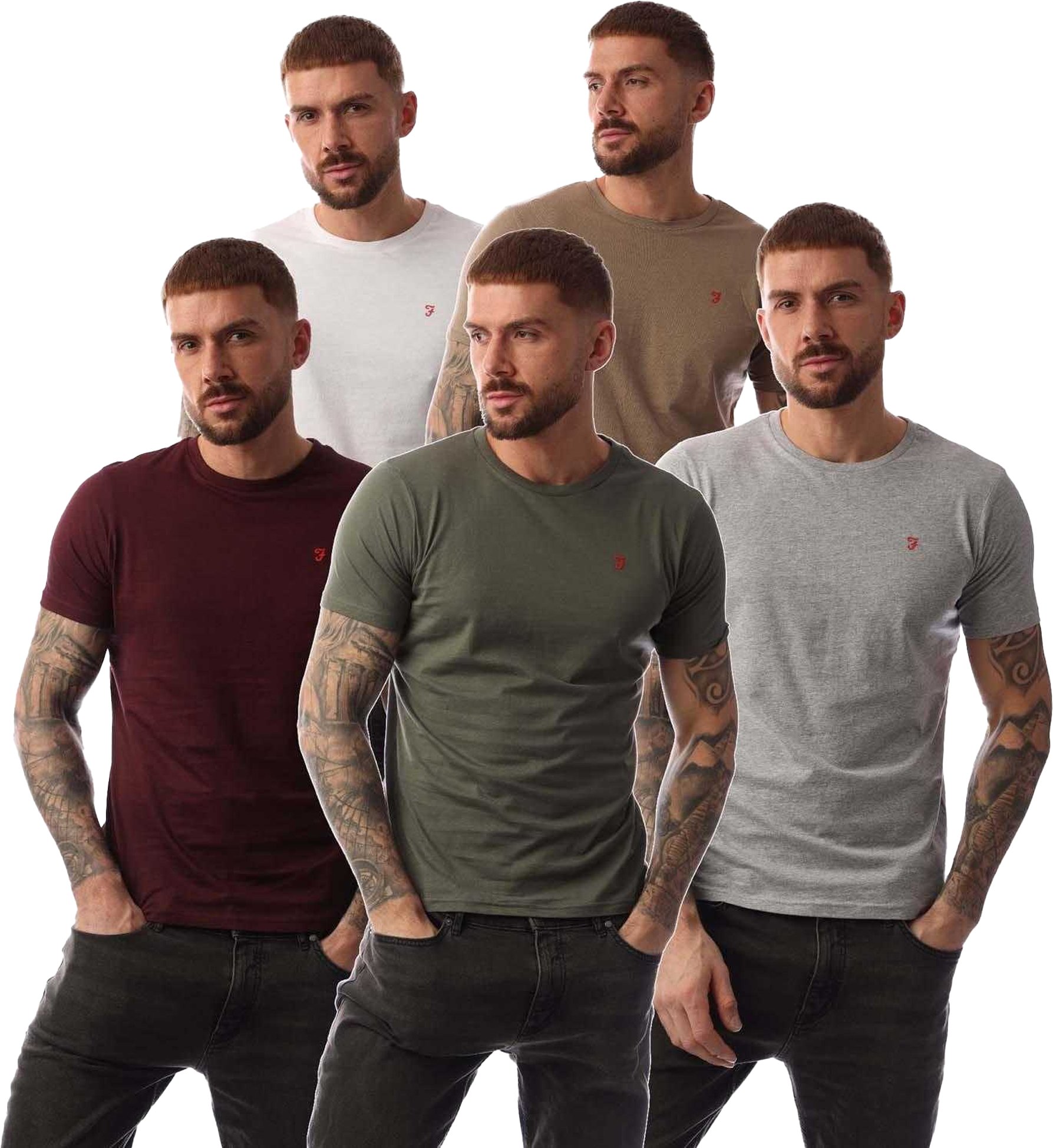 Farah - "Wardlow" T-Shirt für Herren, Für die Freizeit (5er-Pack) (Grau/Grün/Weiß/Sand/Burgunderrot)