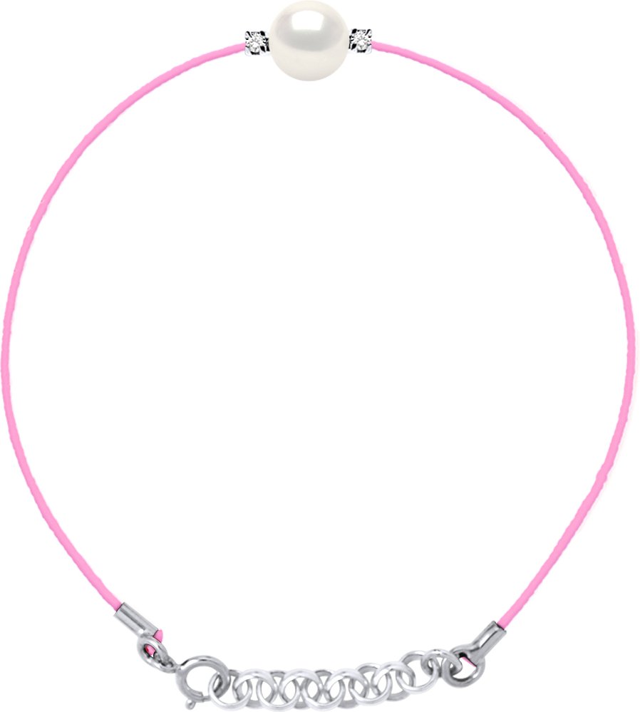 DIADEMA - Armband - Rosa Nylon - Süßwasserperle - Diamanten