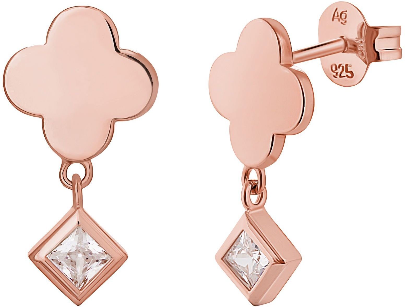cai Ohrstecker 925 Silber rosé vergoldet Kleeblatt Zirkonia Anhänger
