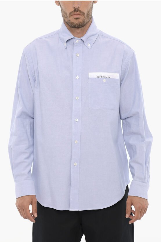 Piquet-Baumwoll-Button-Down-Hemd mit Brusttasche in Hellblau