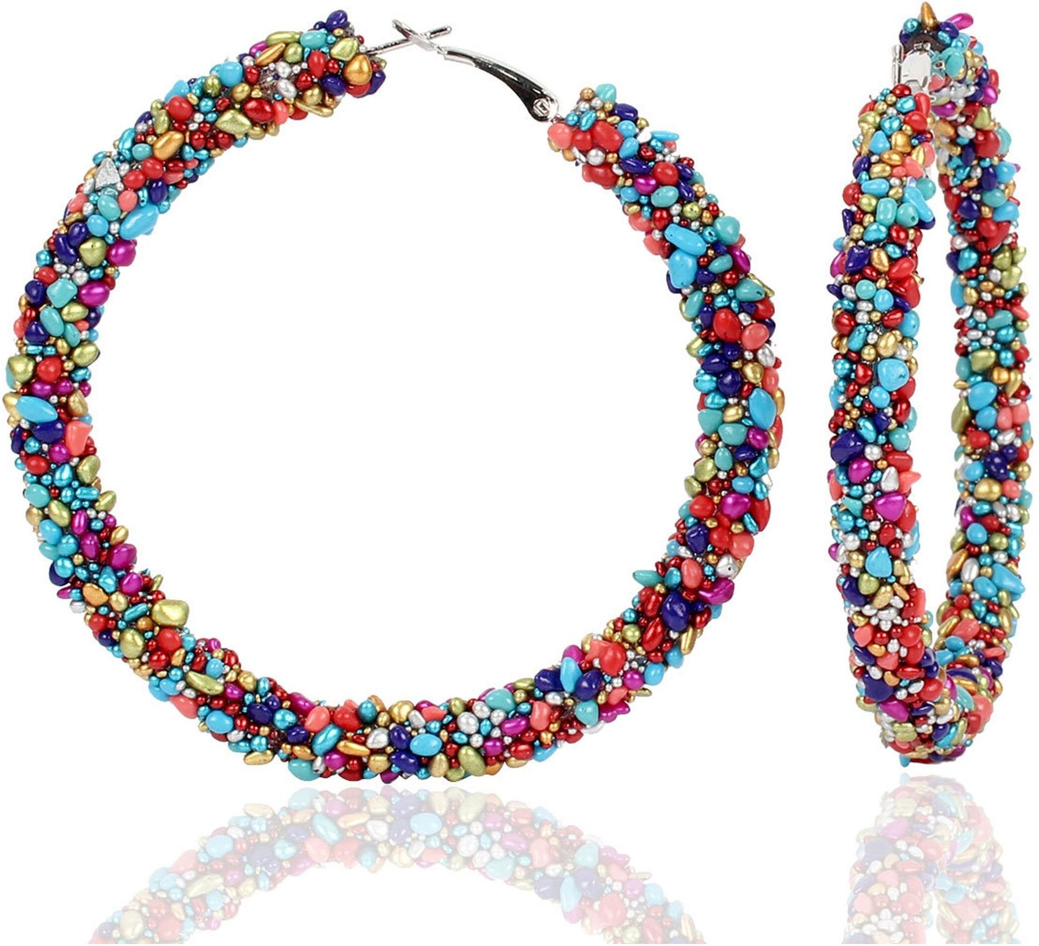 Steuer Modeschmuck Creolen strukturiert Glasstein mehrfarbig