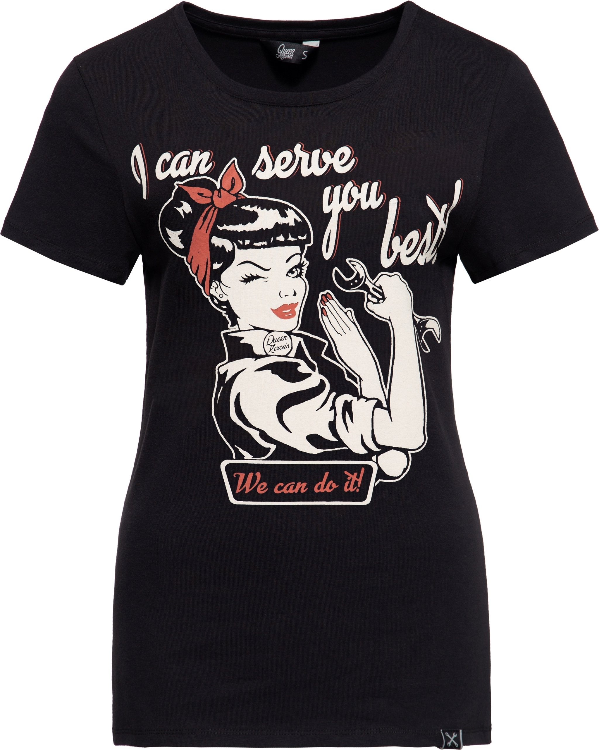 Thumbnail - Queen Kerosin Damen Print T-Shirt I can serve you schwarz