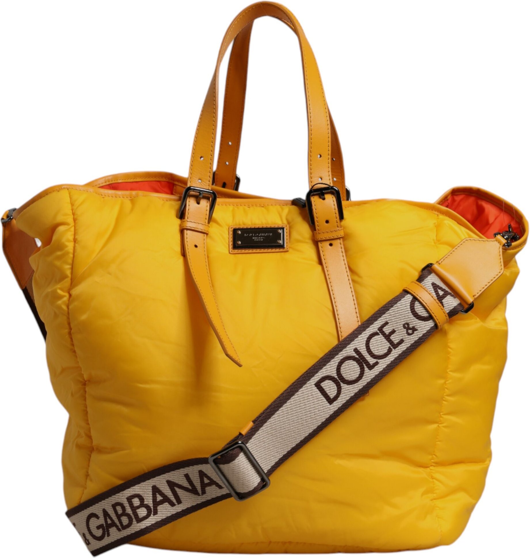 Gelbe Orange Nylon-Logo-Plakette Hand- und Schultertasche