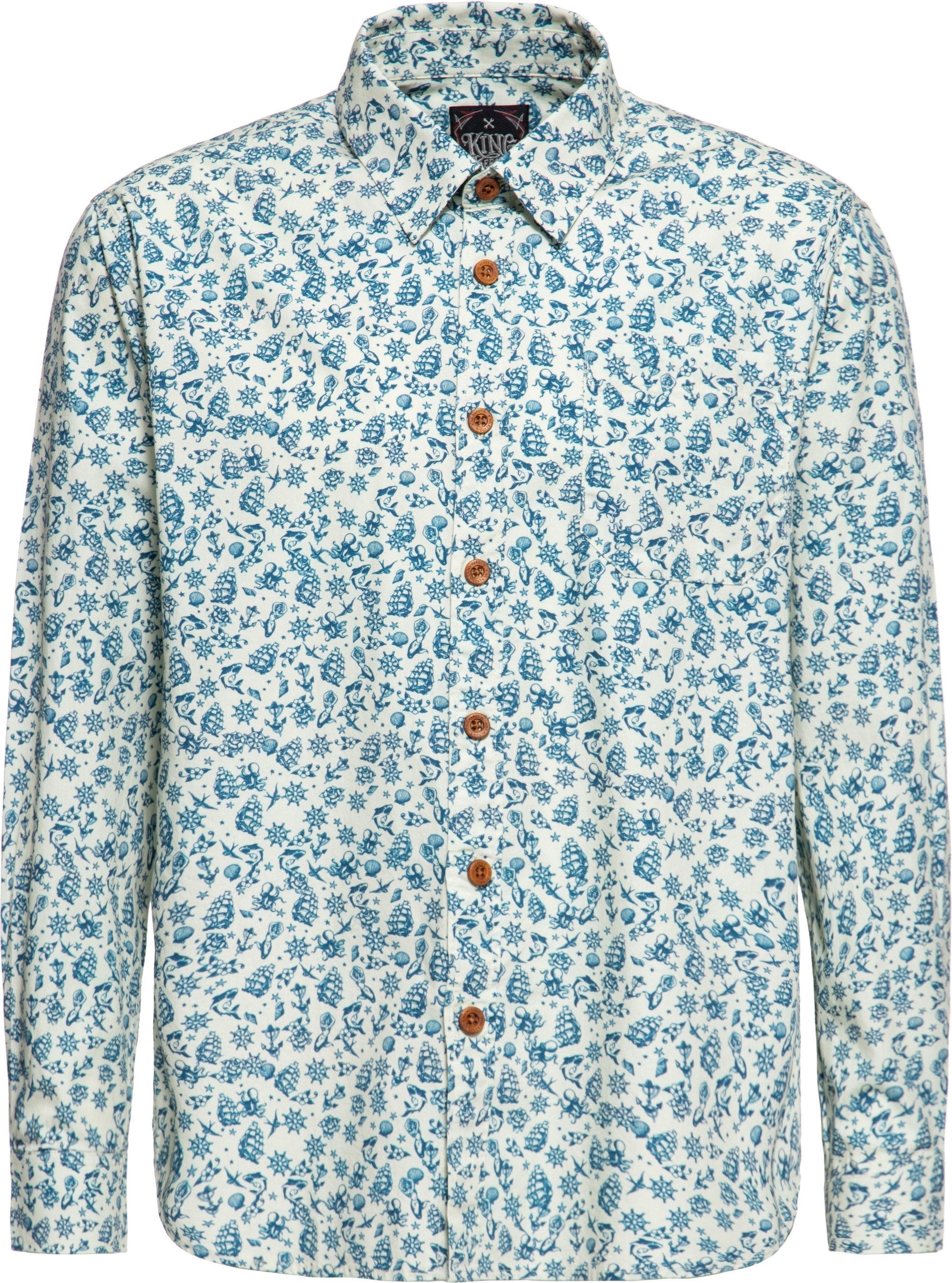 King Kerosin Herren Langarm Hemd Sailor-Tattoos hellblau