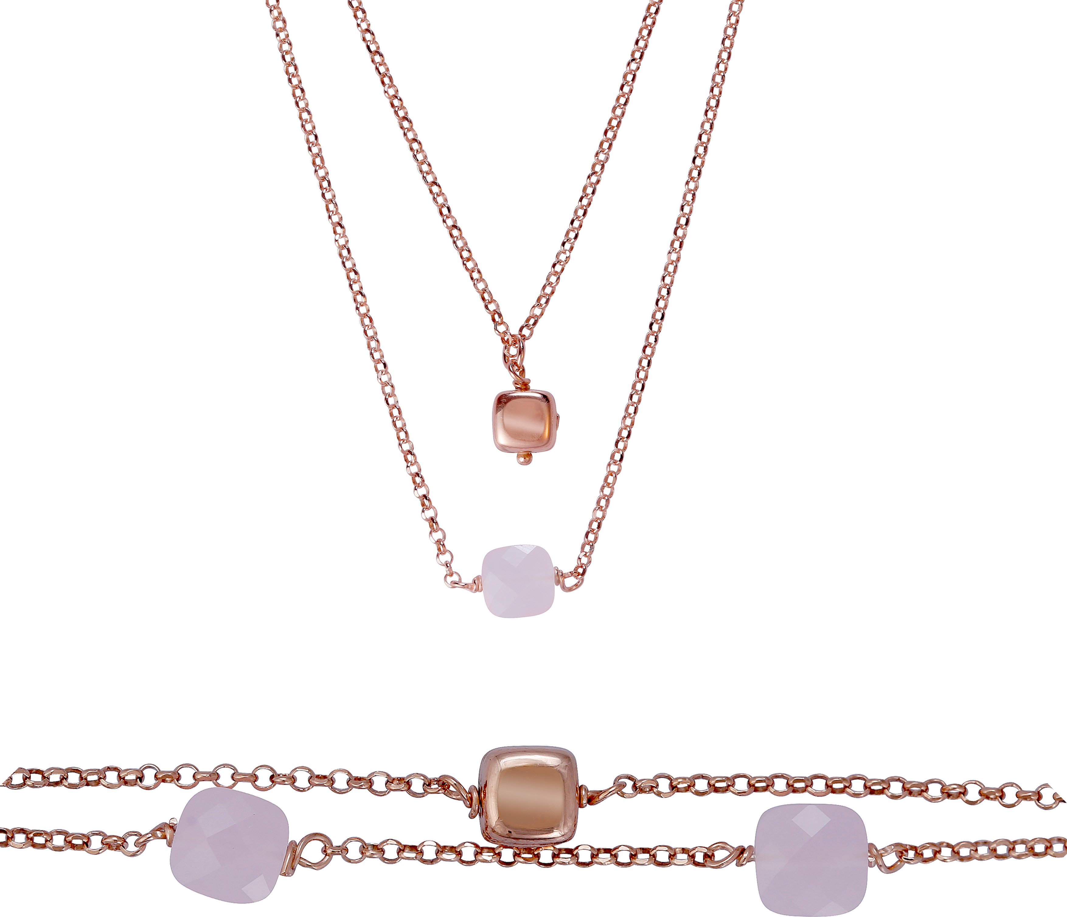 Orphelia 'Joelle' Damen 925er Sterling Silber Set: Armband + Halskette - Rosé SET-7432