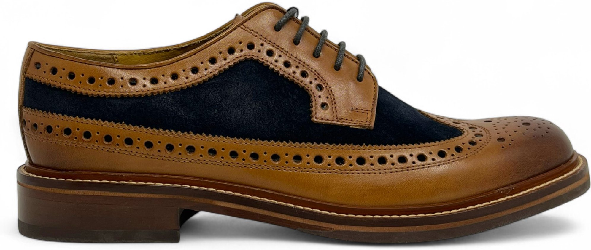 Chapman & Moore Herren-Brogues aus hellbraunem Leder und marineblauem Wildleder, Oxford-Schuhe