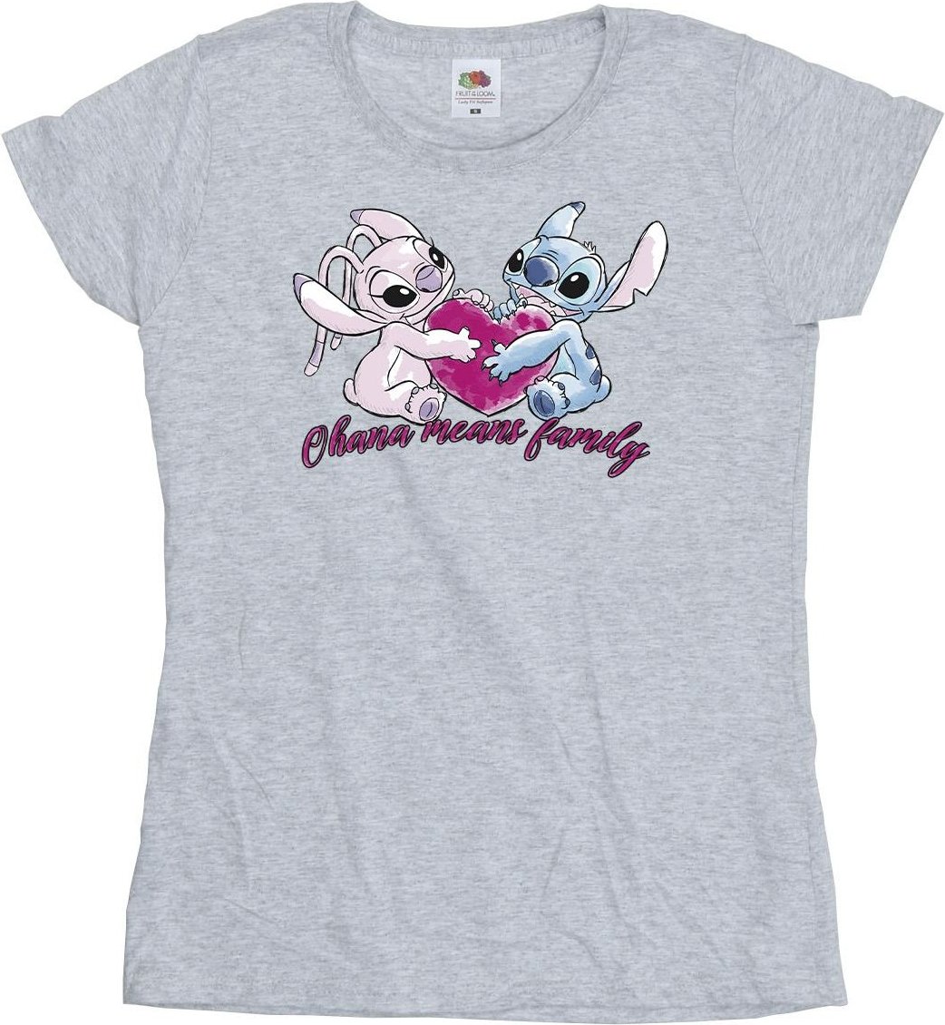 Disney - "Lilo And Stitch Ohana Heart With Angel" T-Shirt für Damen (Grau)