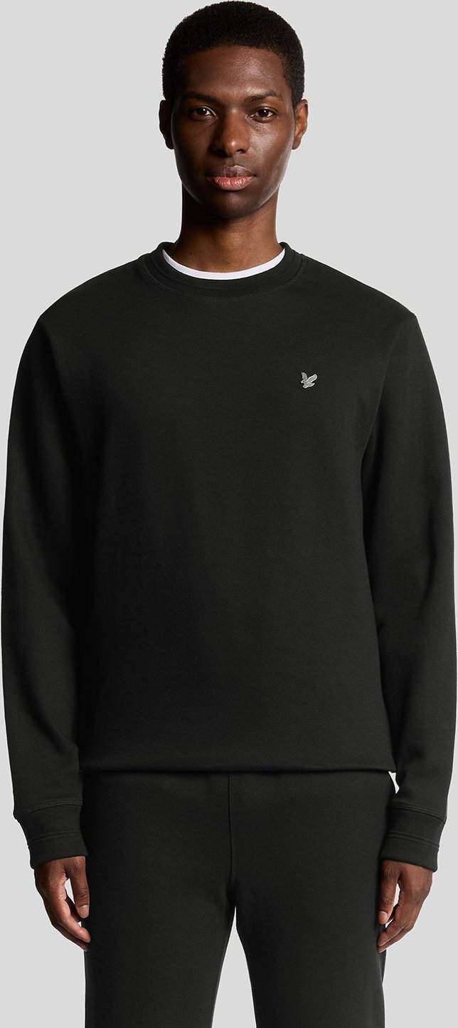 Lyle & Scott – Sweatshirt mit Rundhalsausschnitt und diagonalem Webmuster – Schwarz