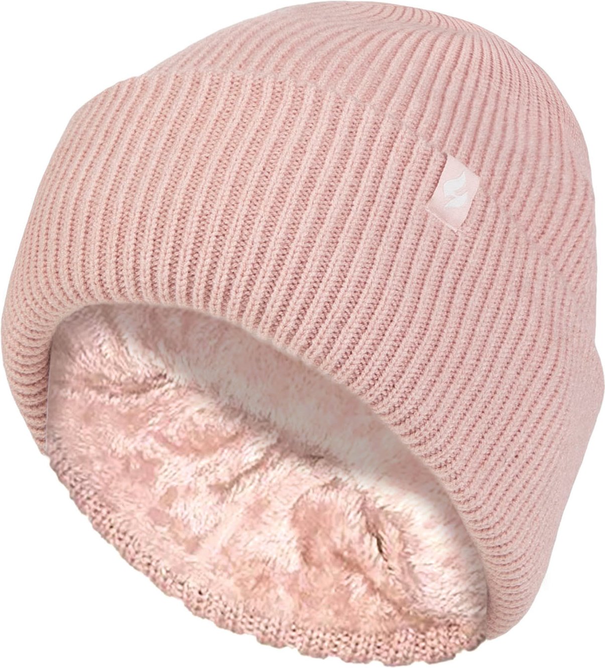 Damen Fleece gefütterte gerippte Überwurfmütze | Wärmehalter | Thermomütze für den Winter - Dusky Pink