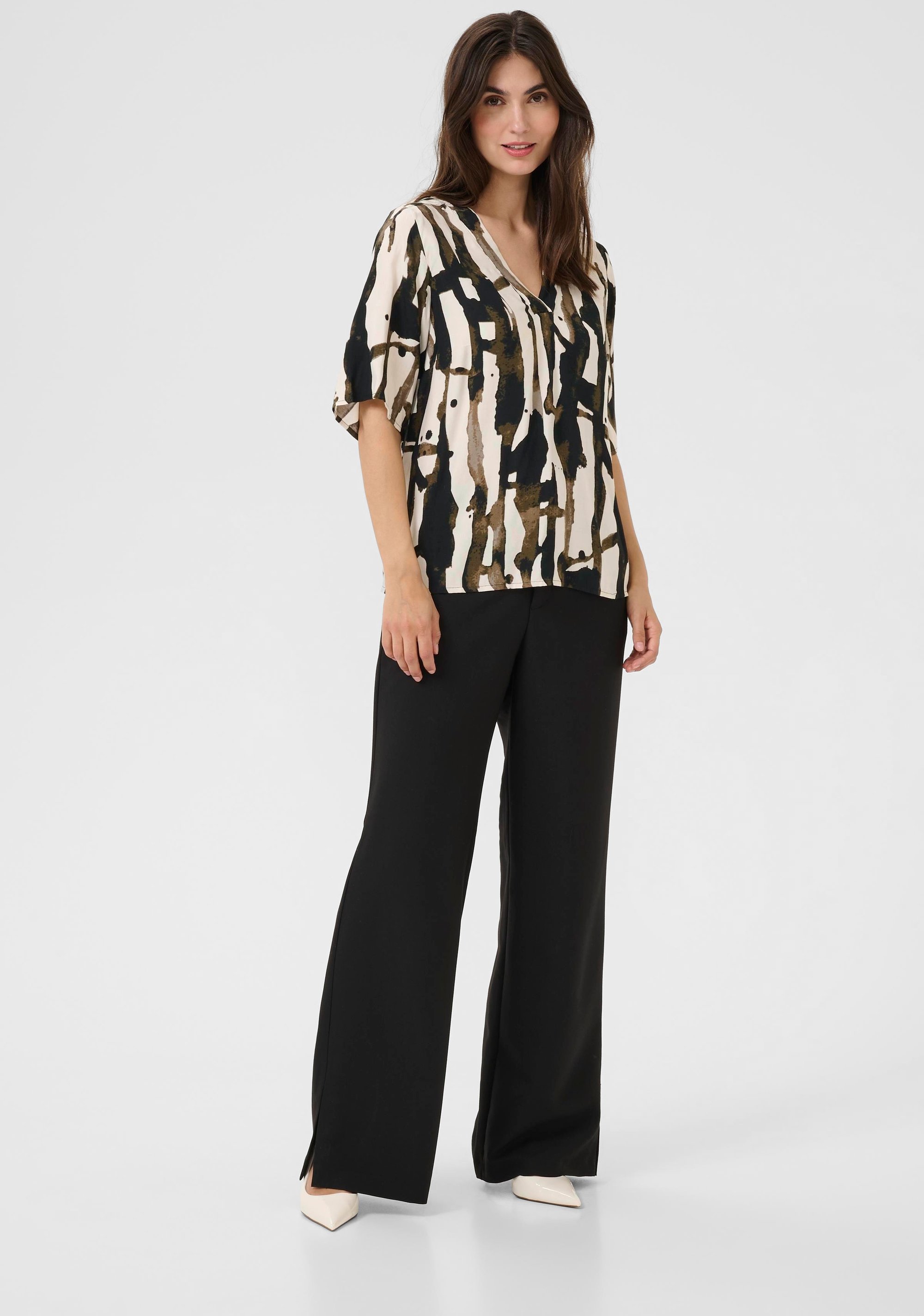 Kurzarm-Bluse CUashley Relaxed fit grey white