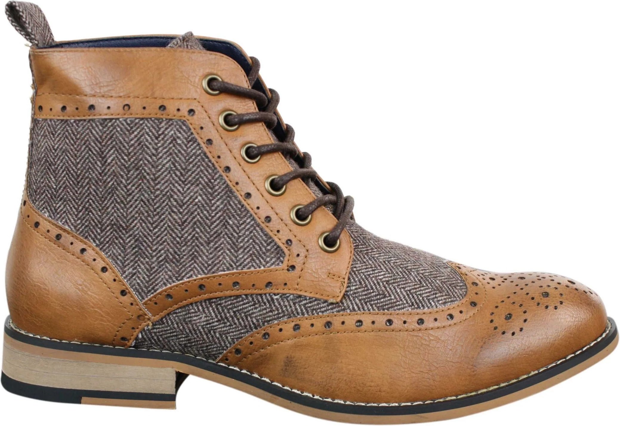 Klassische Herren-Tweed-Oxford-Stiefeletten aus hellbraunem Leder