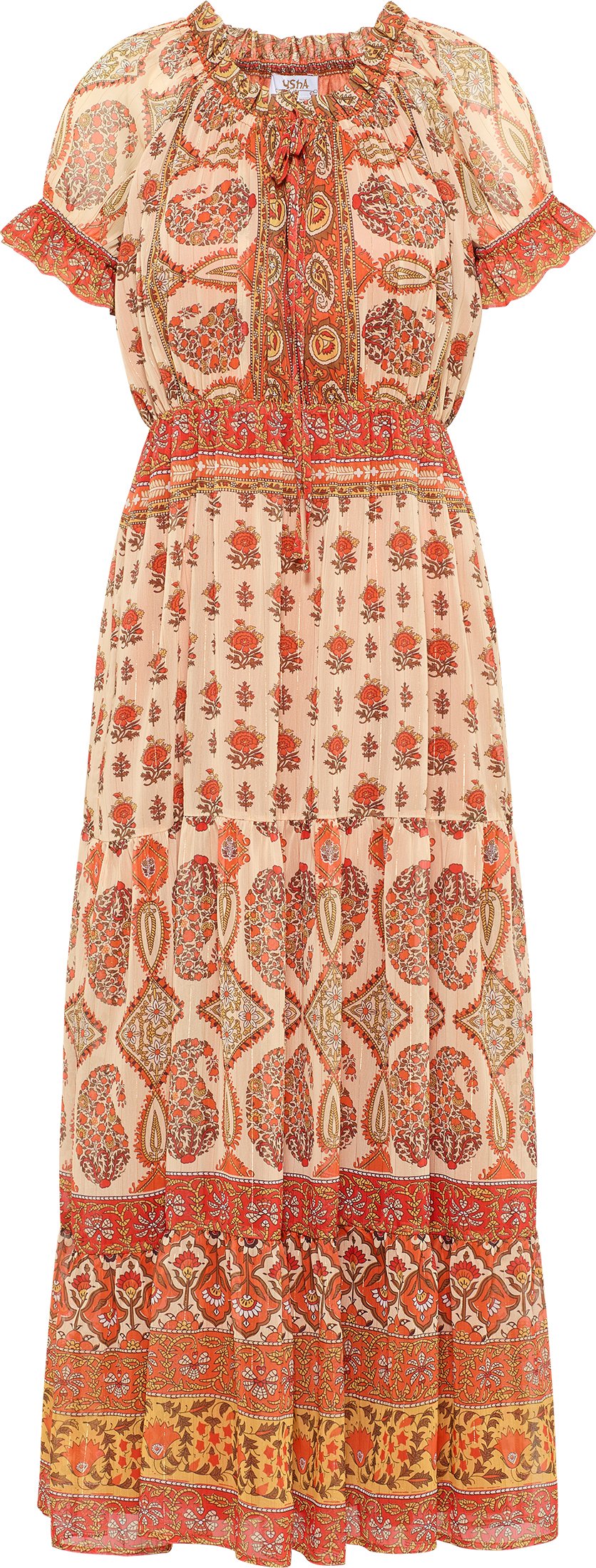 usha Maxikleid mit Allover-Print Damen Orange Mehrfarbig