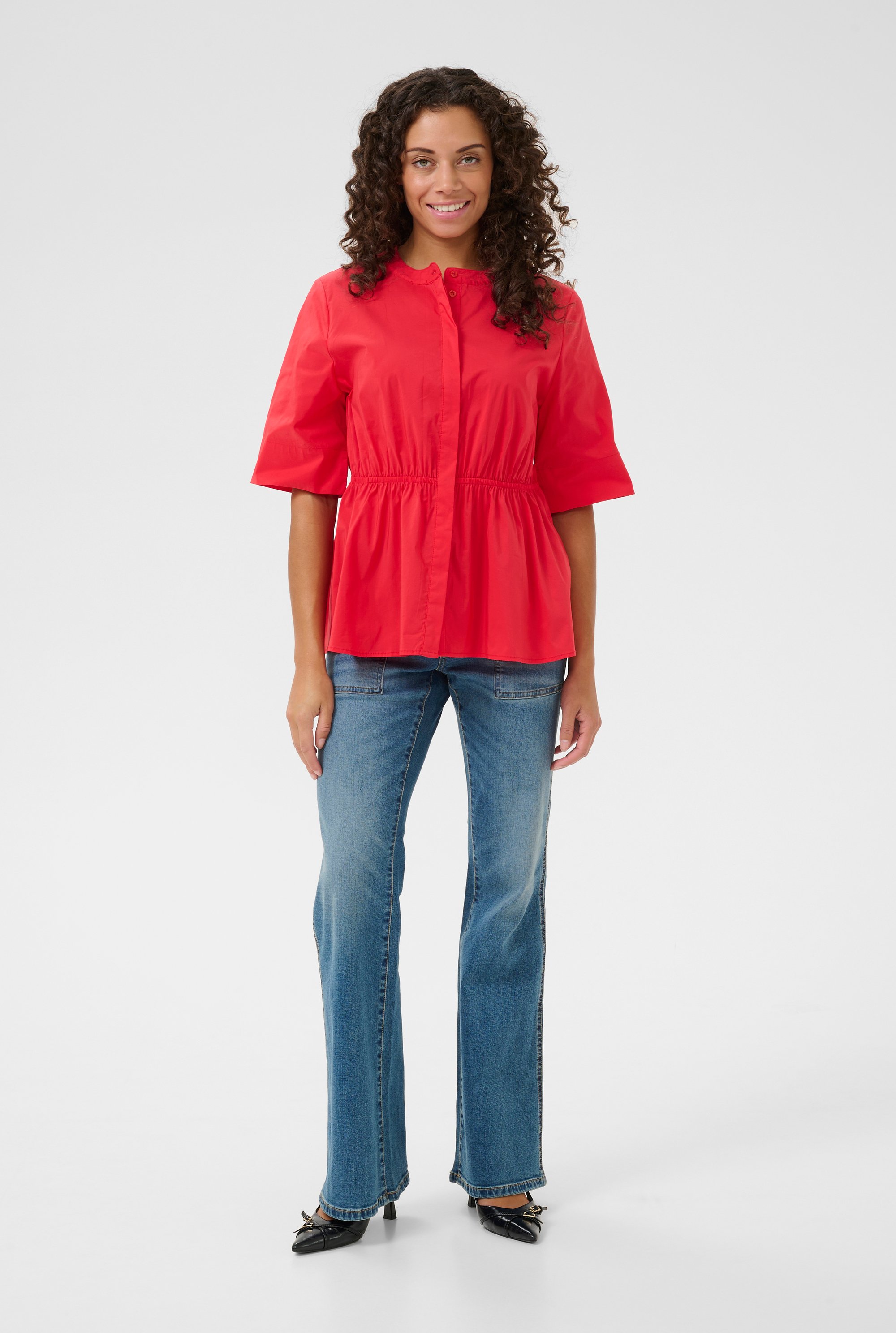 Kurzarmhemd Feminine Fiery Red