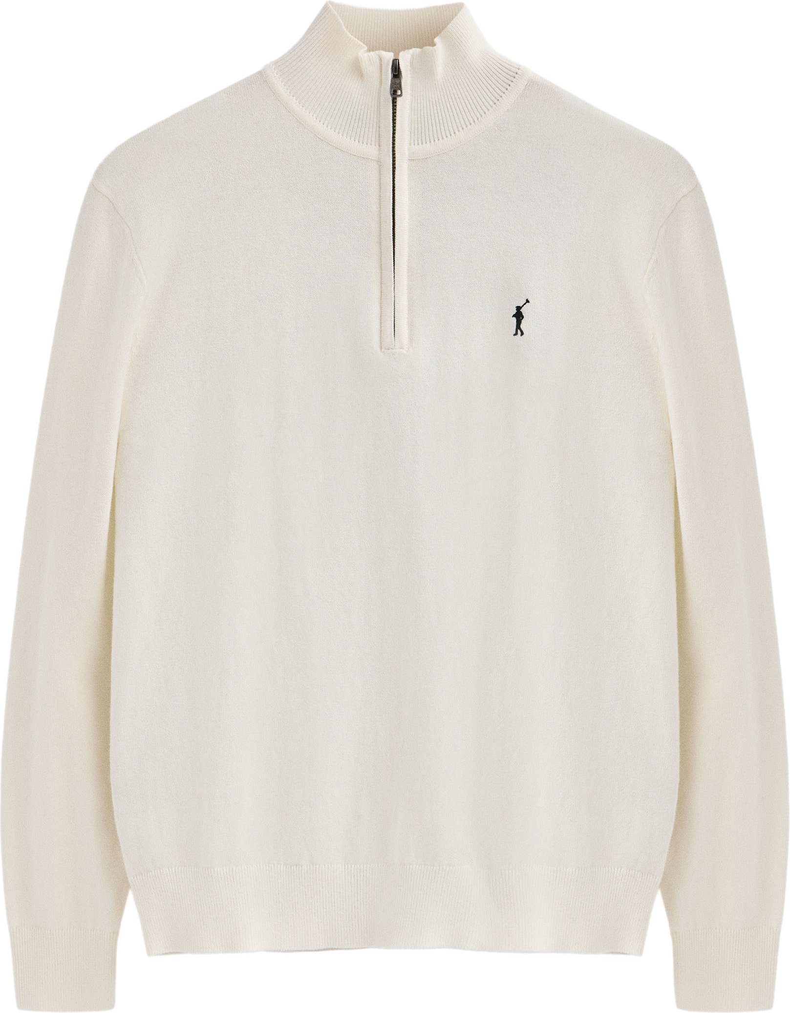 Pullover ecru aus Wollgemisch mit halbem Reißverschluss und gesticktem Rigby Go-Logo