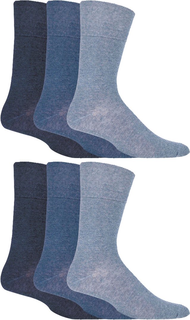 Thumbnail - Gentle Grip - Herren 6 Paar Multipack Diabetiker Socken mit Honigkamm oben und Hand verbunden Toe Nähte - Blues