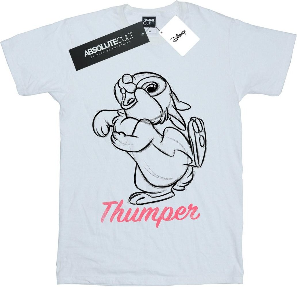 Disney - "Bambi Thumper Line Drawing" T-Shirt für Mädchen (Weiß)