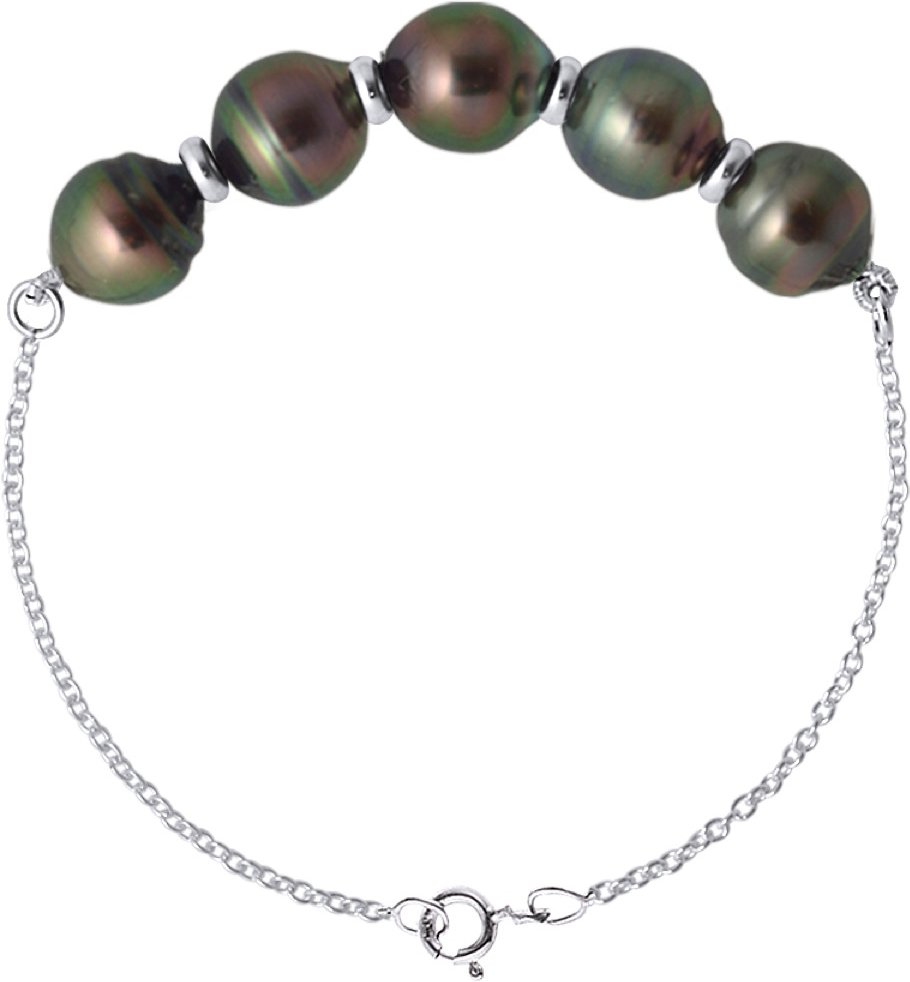 Armband mit 5 echten Tahiti-Zuchtperlen im Kreis von 8–9 mm