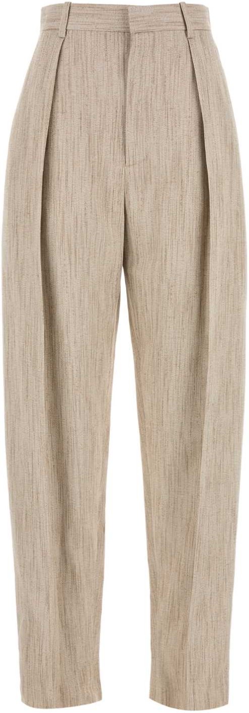 Melange Beige Viskose-Mischung Hose