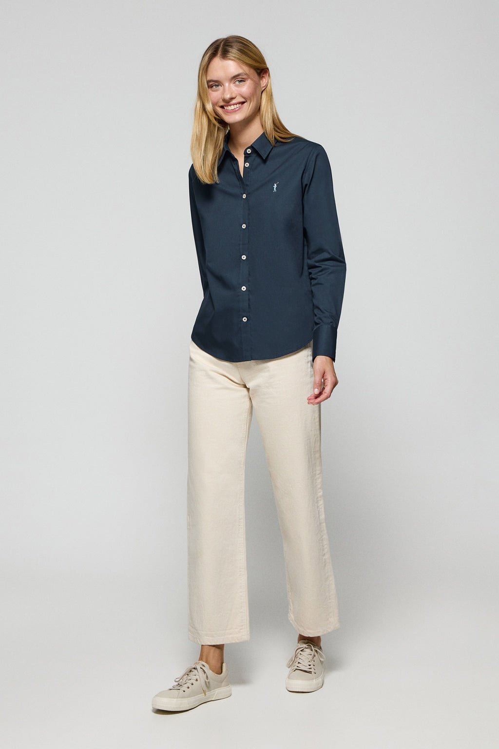 Popeline-Hemd marineblau mit „Rigby Go“-Logo