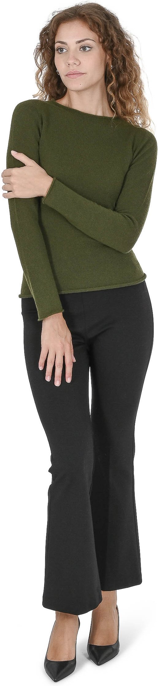 Crown Of Edinburgh Pullover Bateau-Kragen Women Kaschmir Coe 007 Olive Green