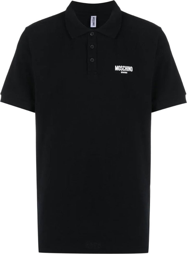 Schwarzes Poloshirt mit kleinem Schwimmlogo von Moschino