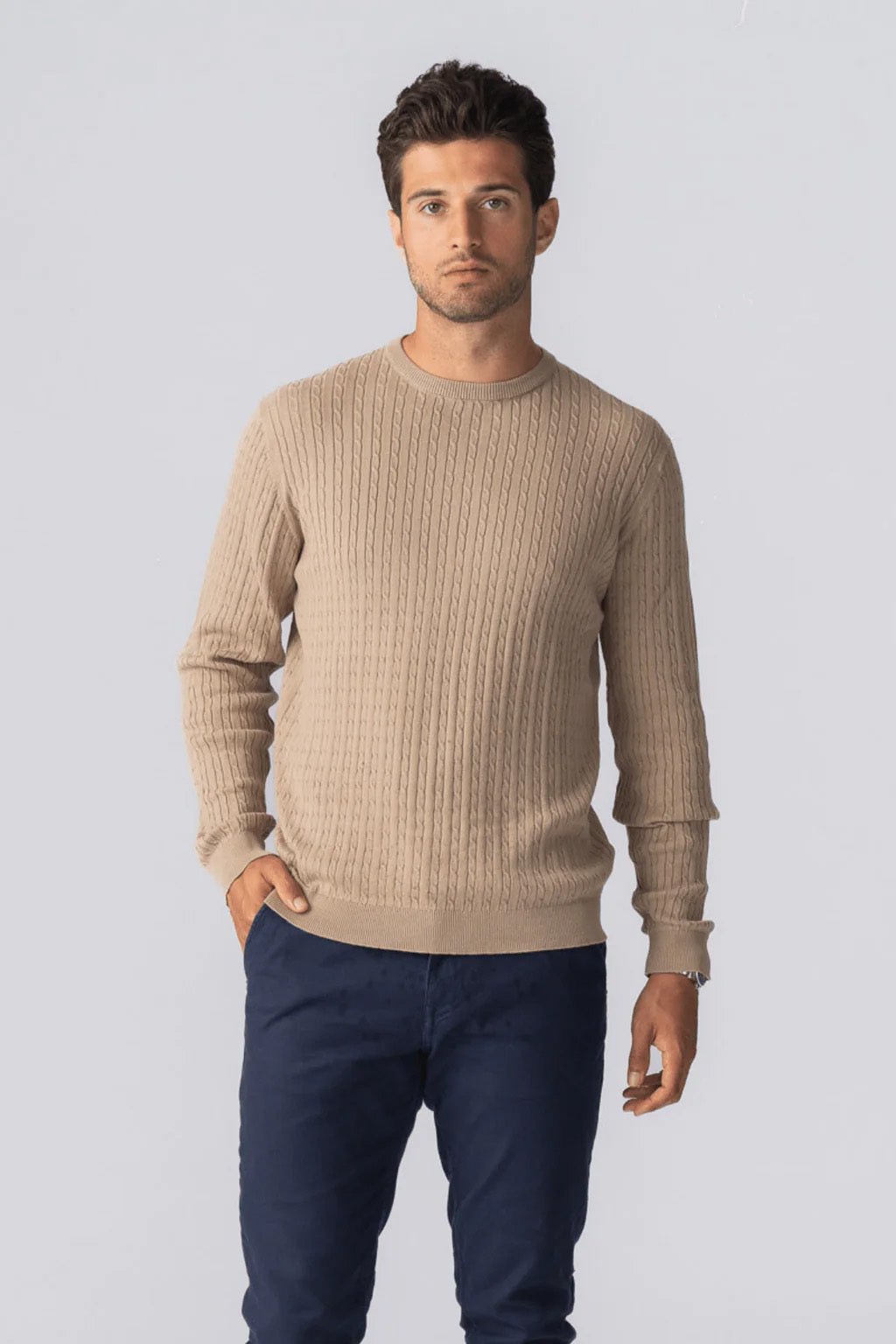 Pullover mit Zopfmuster – Sand