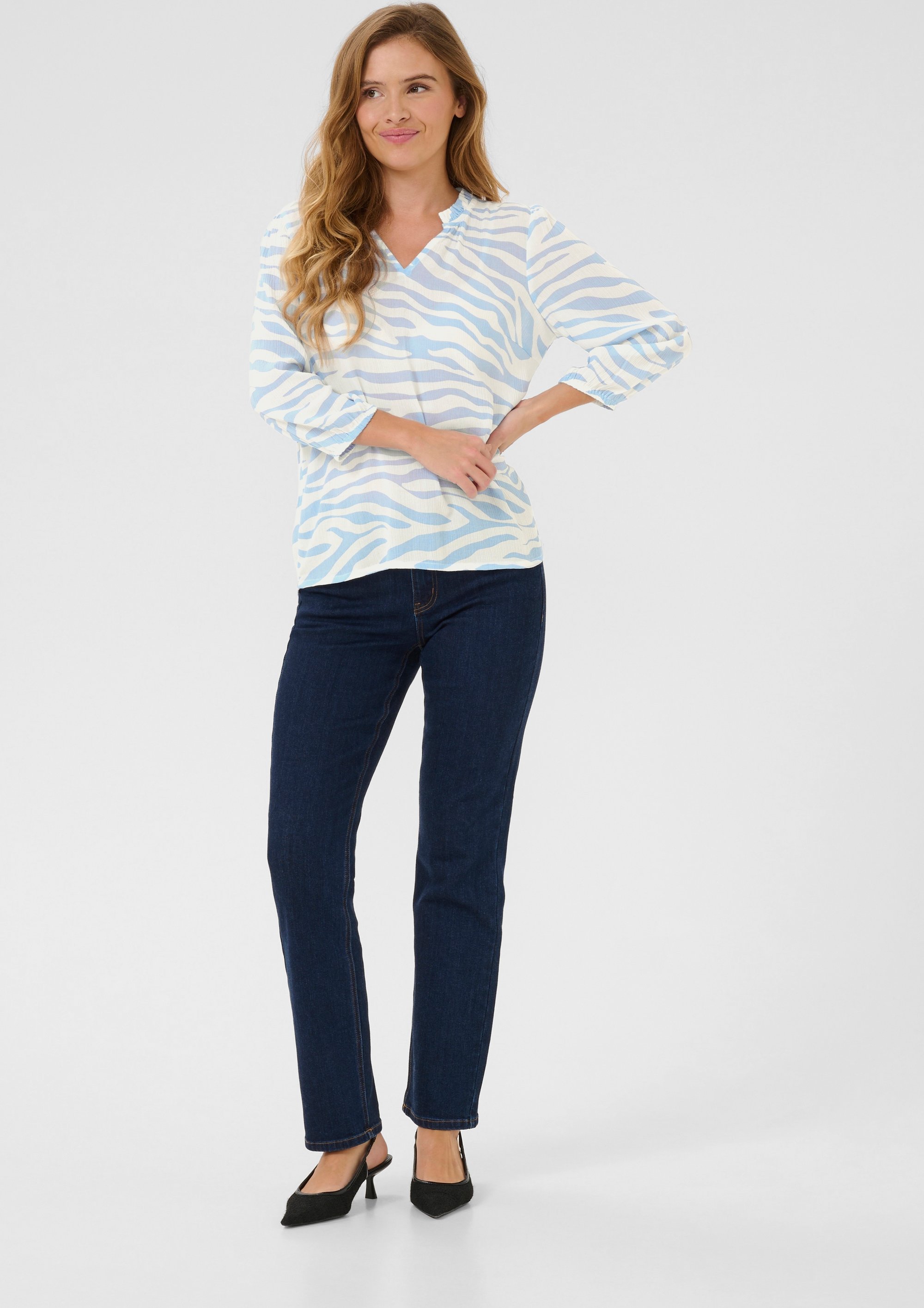 Langarm-Bluse Regular fit Soft Chambray / Chalk Graphic blue white