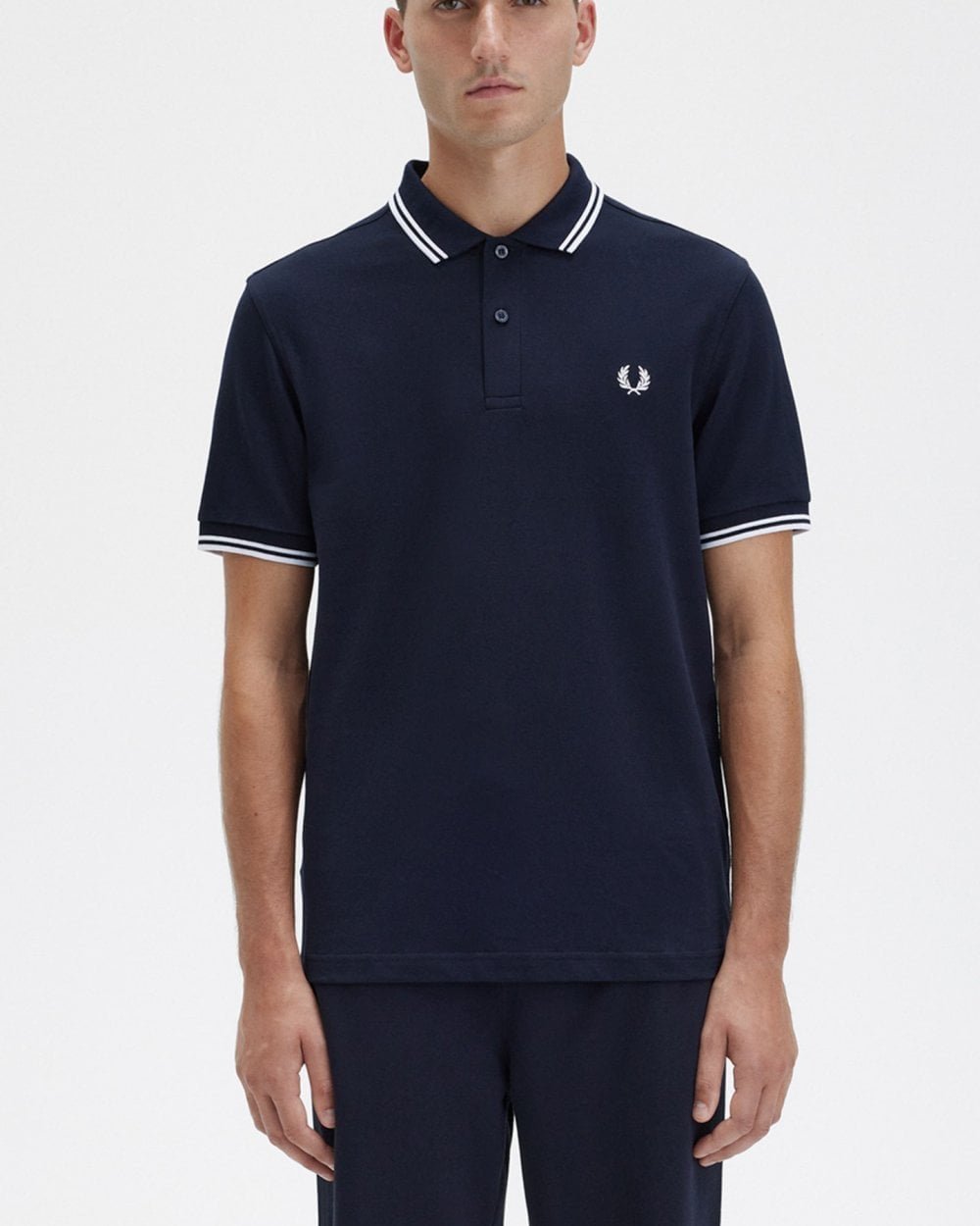 Fred Perry Herren Twin Tipped Poloshirt in Marineblau/Weiß/Weiß