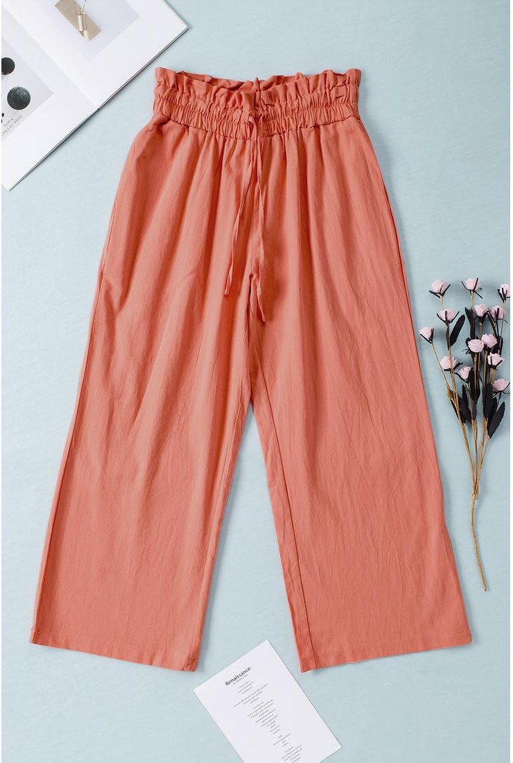 Thumbnail - Damen Papiertragetaschen-Bund Weite Beinform Hose mit Kordelzug