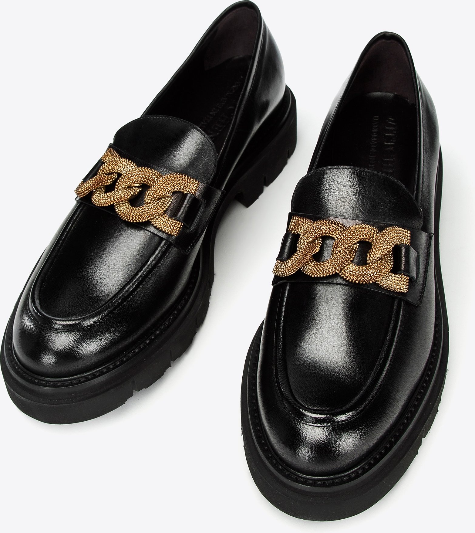 Wittchen Damen-Ledermokassins mit Zierkette und Plateau, schwarzes Naturleder