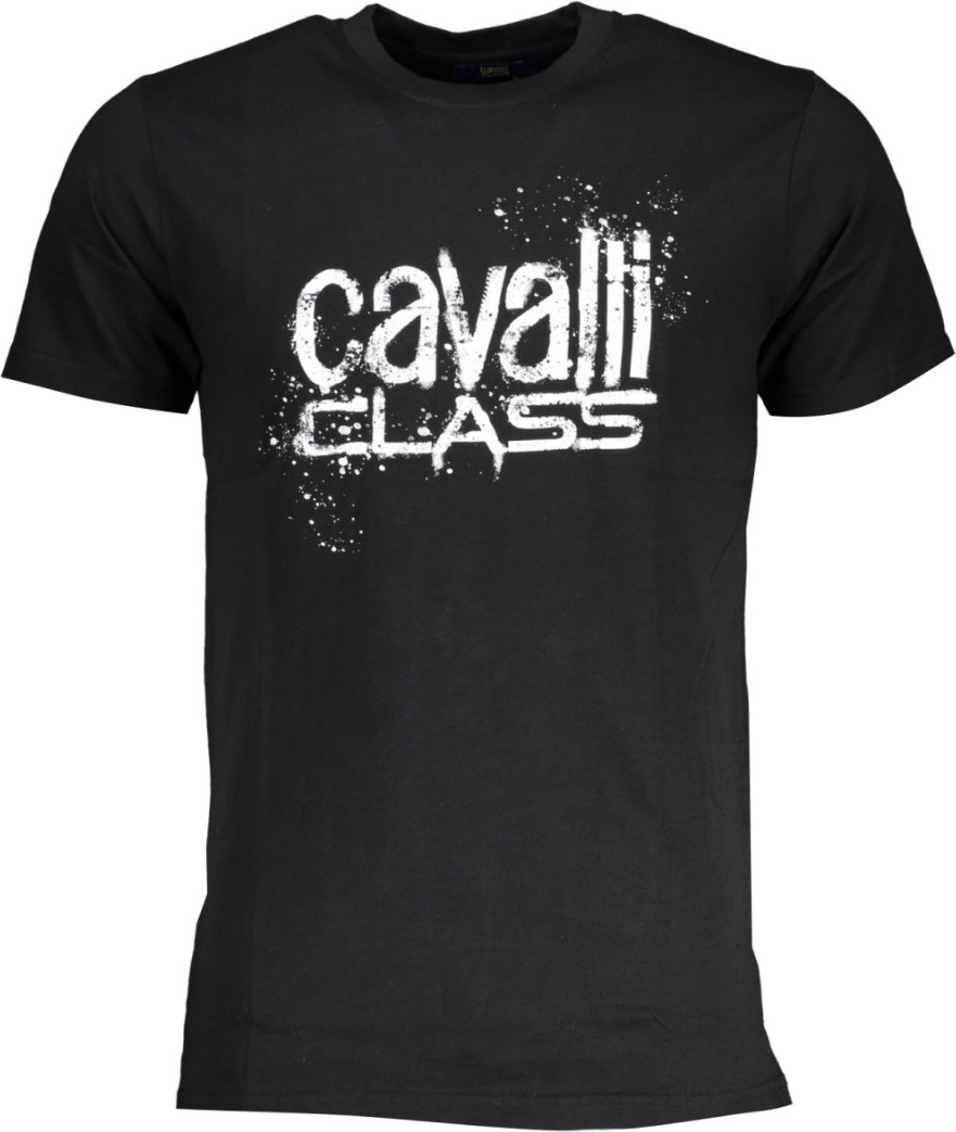 Cavalli Class Farbspritzer-Logo Schwarzes T-Shirt