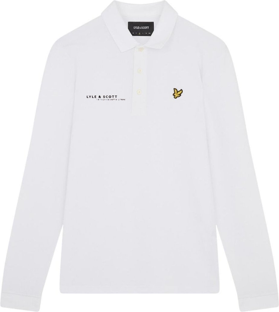 Lyle & Scott Langarmeliges, weisses Poloshirt mit Koordinatenmuster und Logo