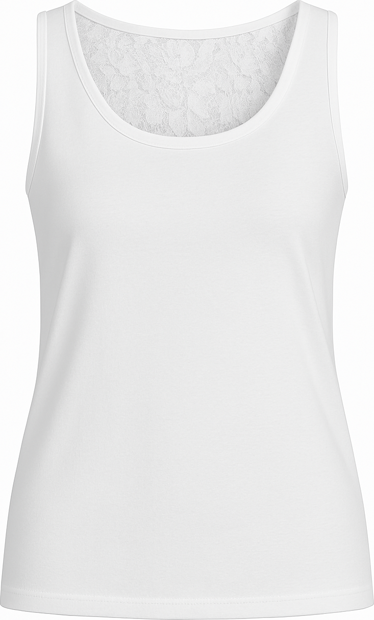 Ärmelloses Damen-Top – Vorderseite aus Micromodal-Jersey und Rückseite aus Polyamidspitze