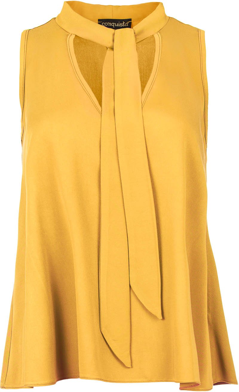 Senffarbenes ärmelloses Top mit Schnürung