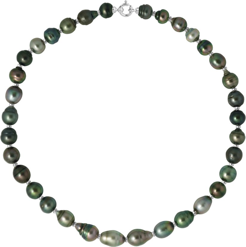 Halskette mit echten Tahiti-Zuchtperlen, eingekreist, 9-10 mm
