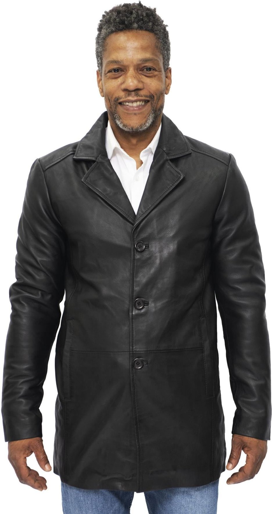 Cromby-Mantel aus schwarzem 3/4-Leder für Herren-Rosario