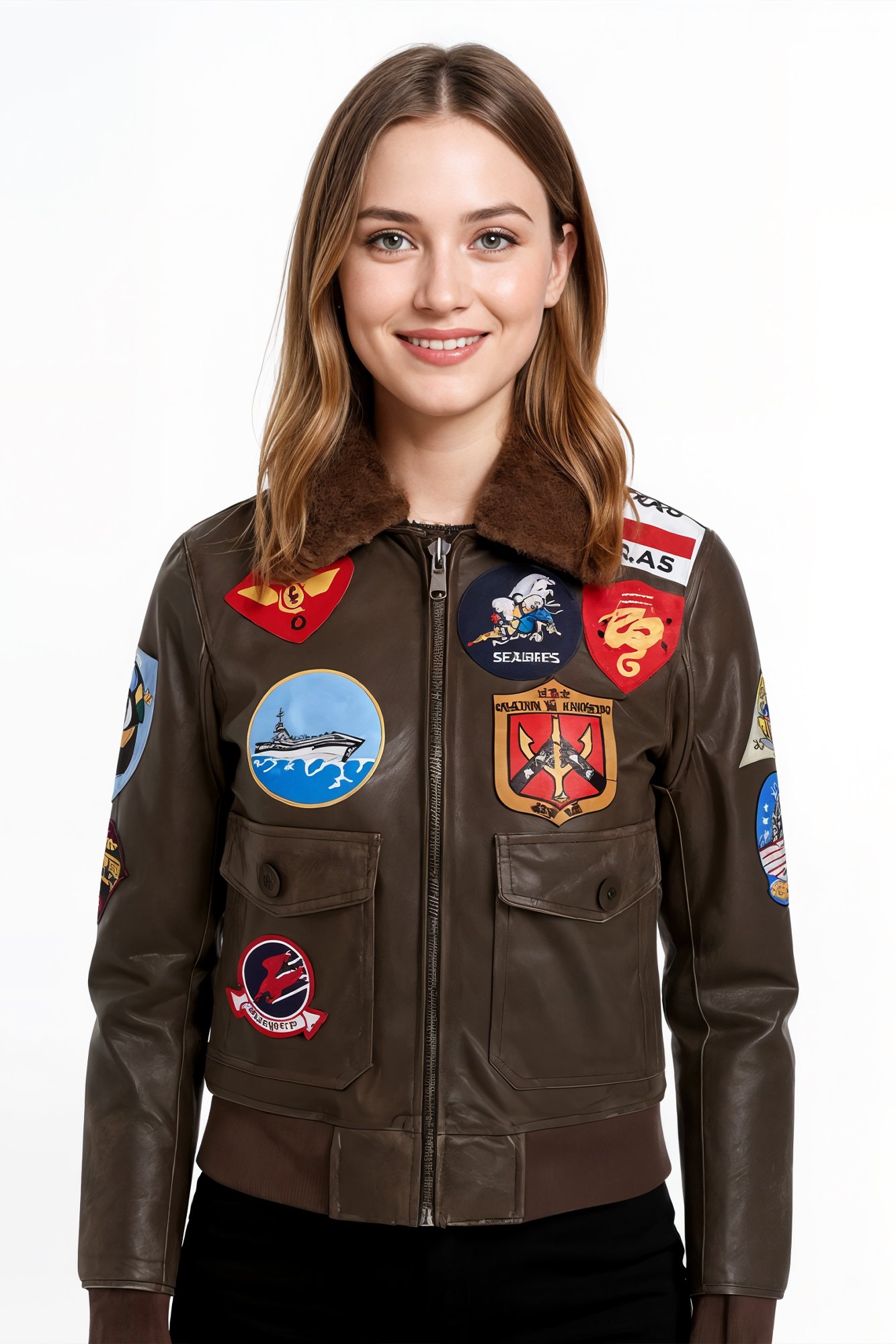 Schwarze A2 Top Gun Leder-Bomberjacke für Damen – Kimberley
