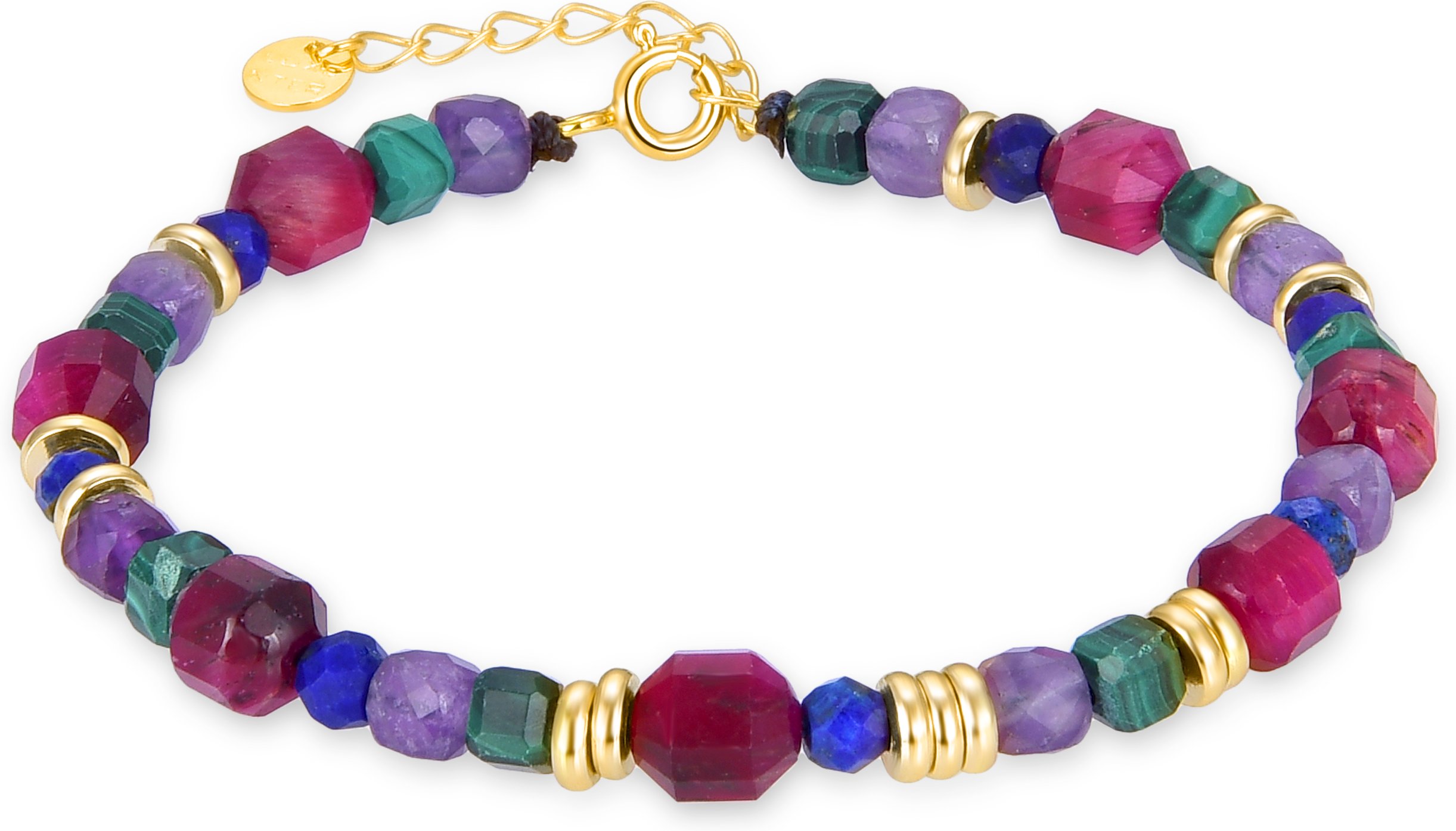 Luxenter 925 Sterling Silber Armband mit mehrfarbigem Naturstein in 18K Gelbgold - Asela