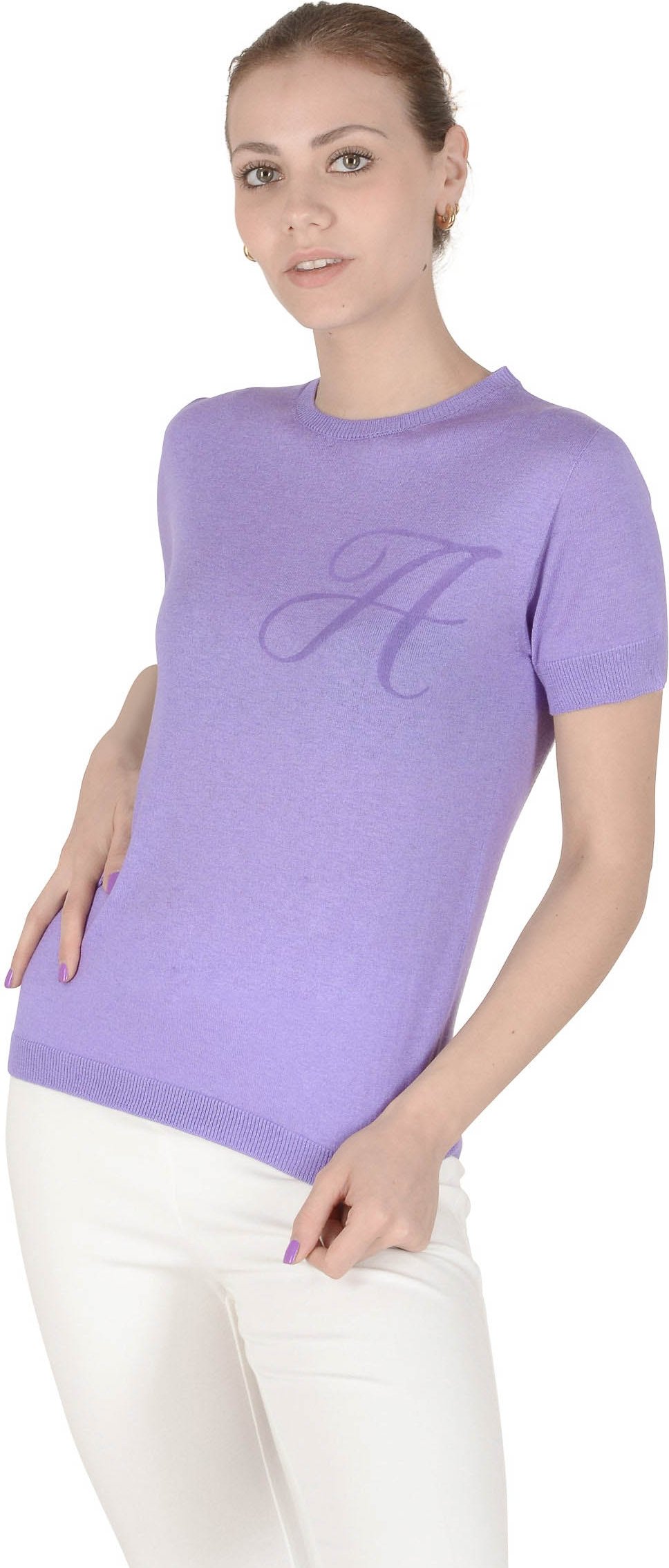 Crown Of Edinburgh Cashmere Short Sleeve Art 003 Lilas Lettre A