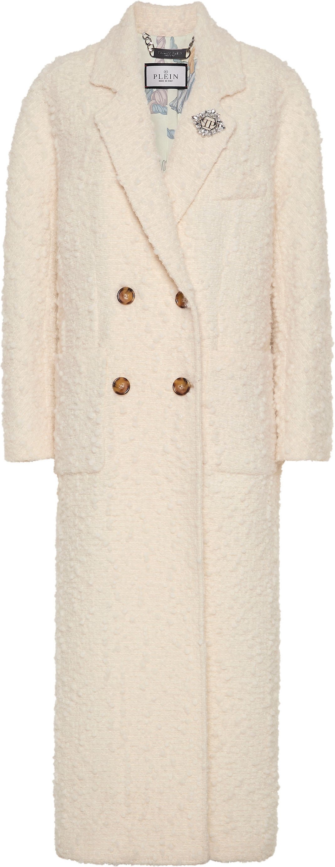 Doppelreihiger langer Mantel aus Boucle