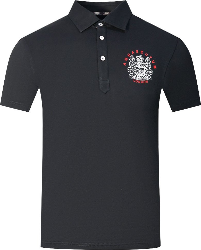 Aquascutum Aldis London Logo Schwarzes Poloshirt