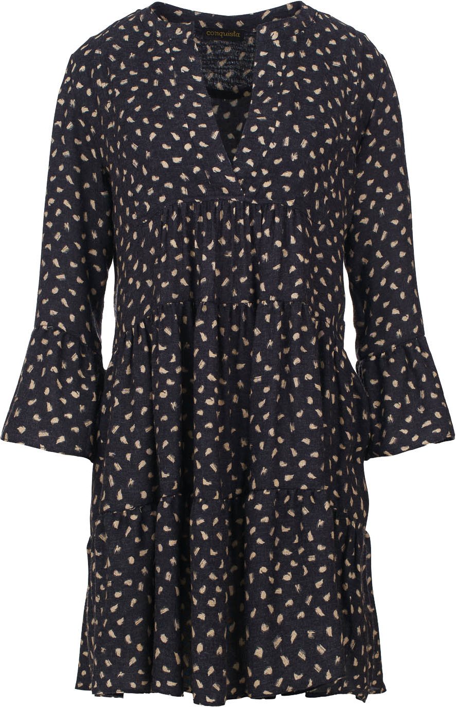 Kamel- und dunkelgraues A-Linien-Kleid mit Glockenärmeln