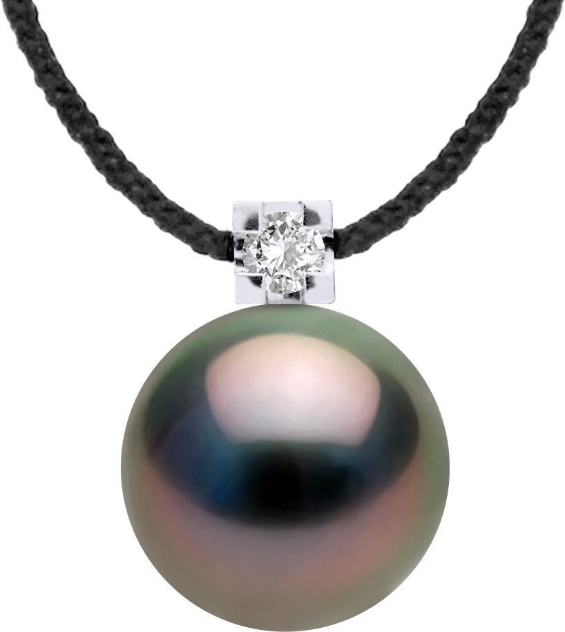 DIADEMA - Halskette - Schwarzes Nylon - Tahiti-Perle und echter Diamant