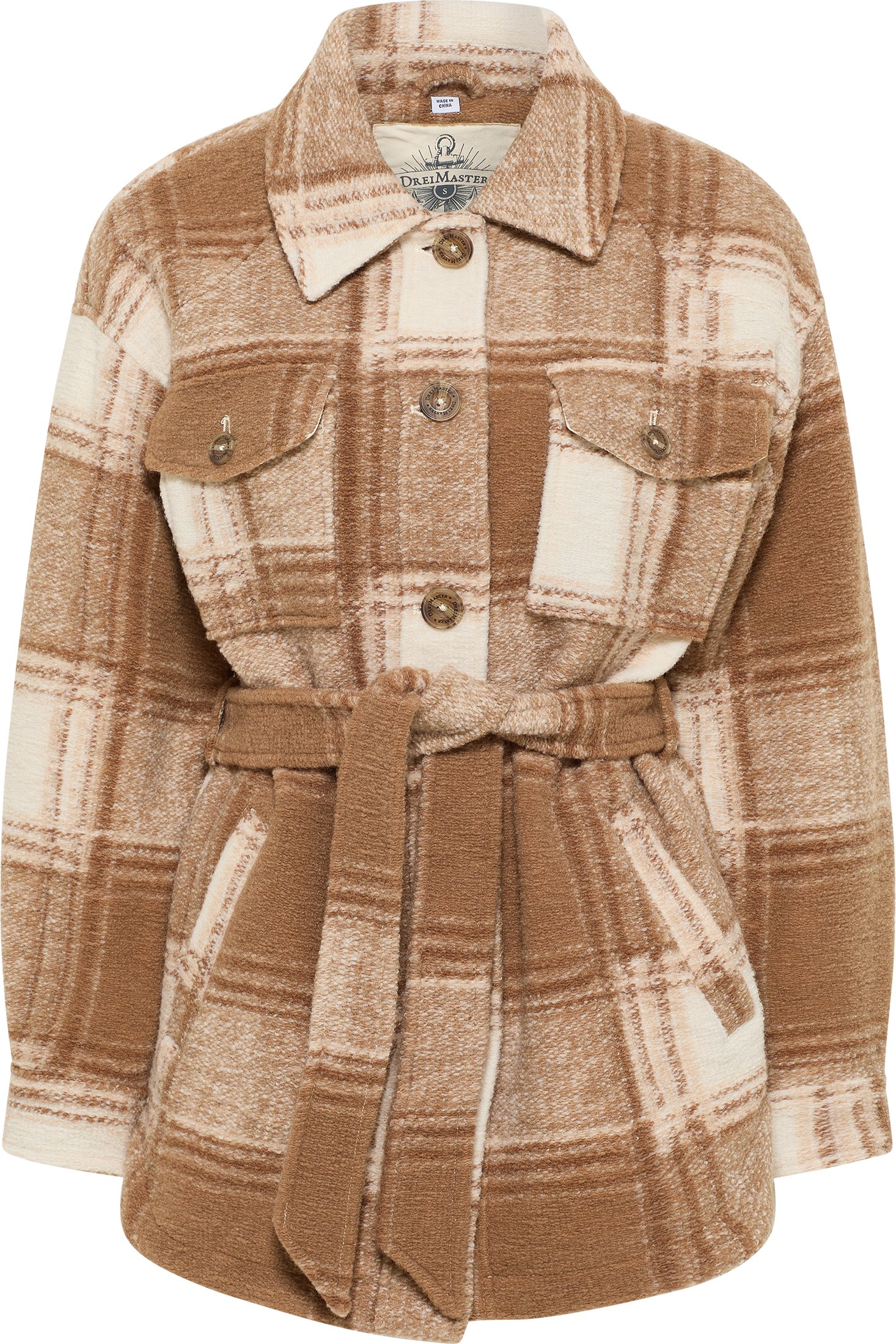 Dreimaster Übergangsjacke im Karo-Muster Damen Kariert Beige Braun