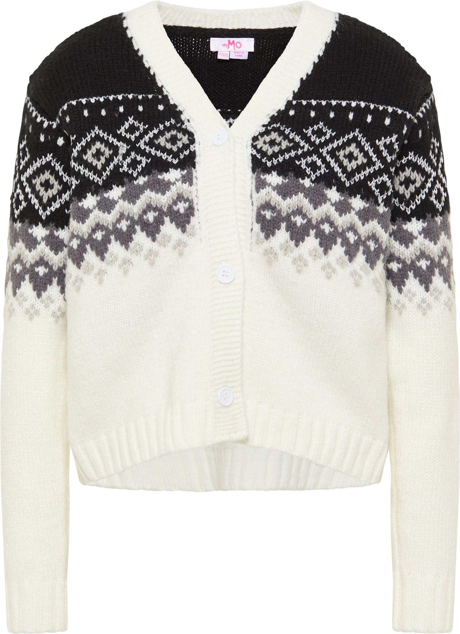 Mymo Strickjacke Damen schwarz-wollweiß