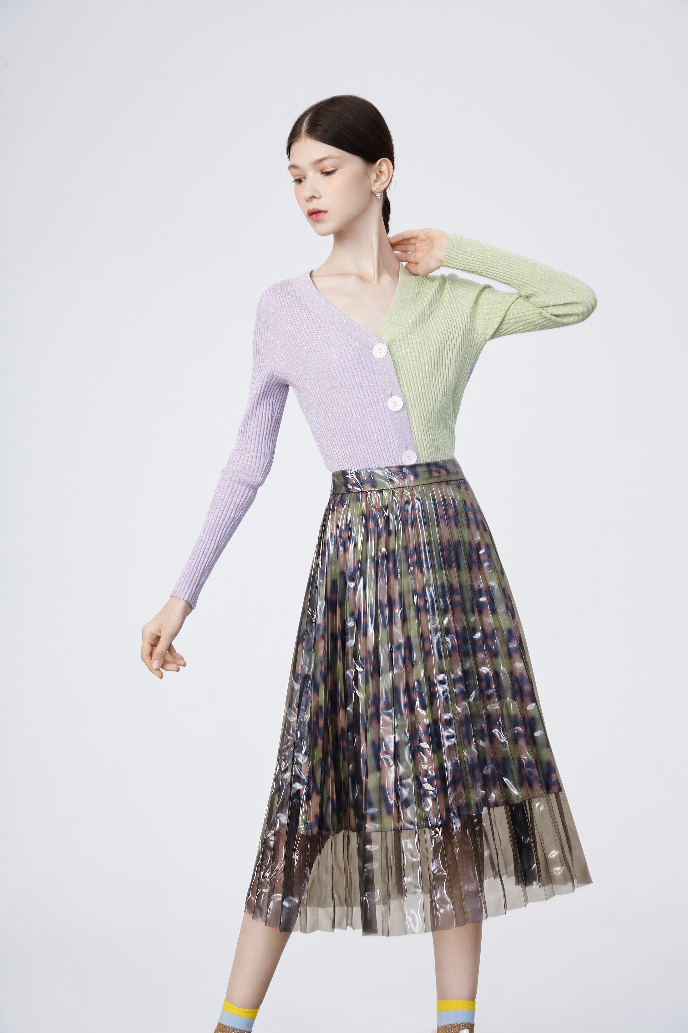 Lily pu Plissee-Rock mehrfarbig