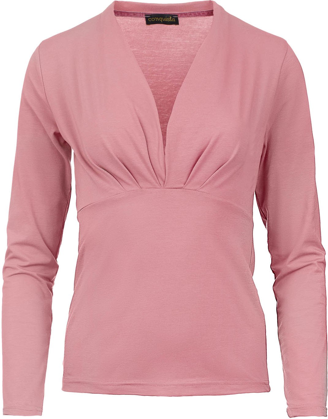 Thumbnail - Langärmeliges rosa Faux Wrap Top aus nachhaltigem Stretch-Jersey