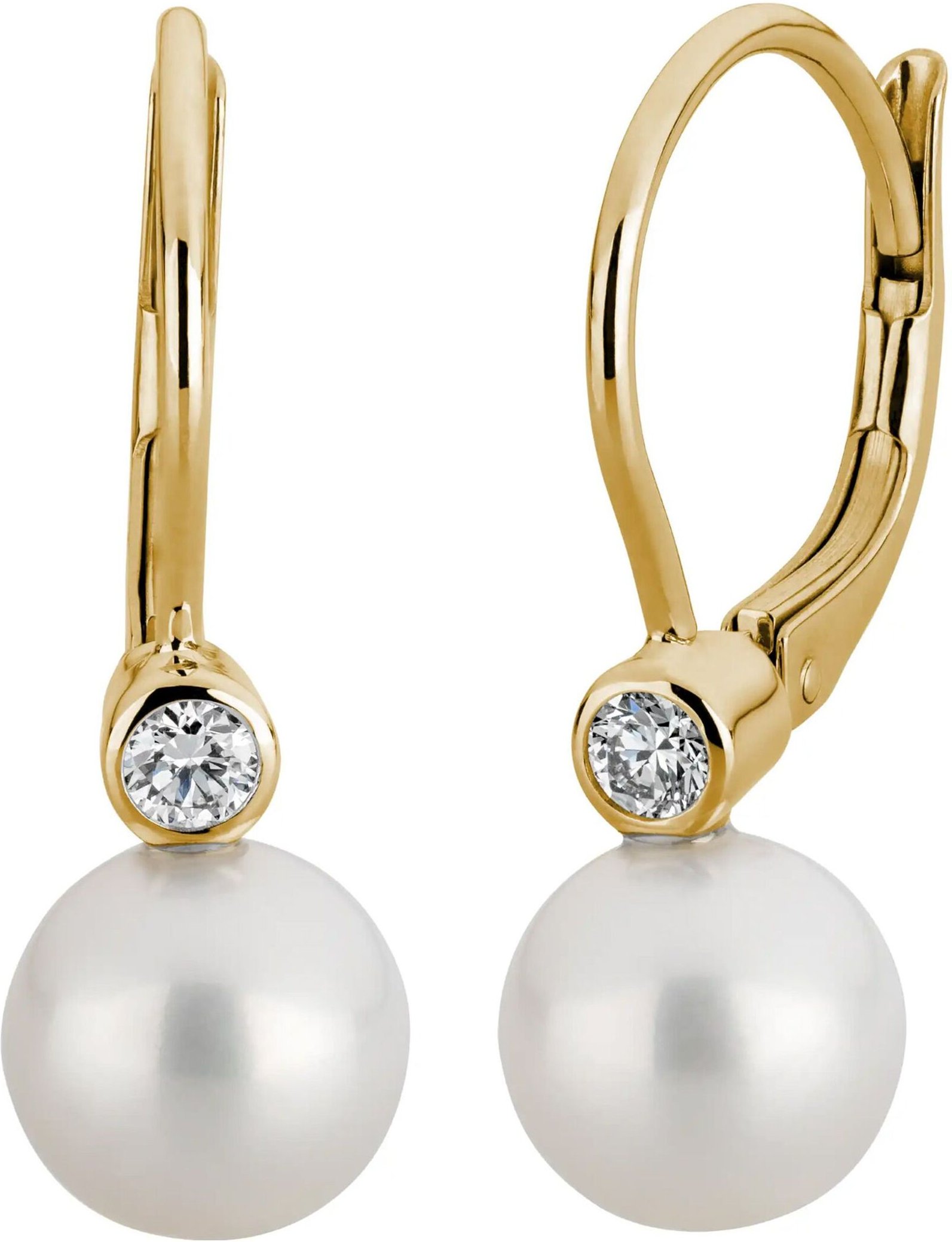 Lyomi Ohrhänger 585/- Gelbgold Perle 2 synth. Diam. 0,10 ct.